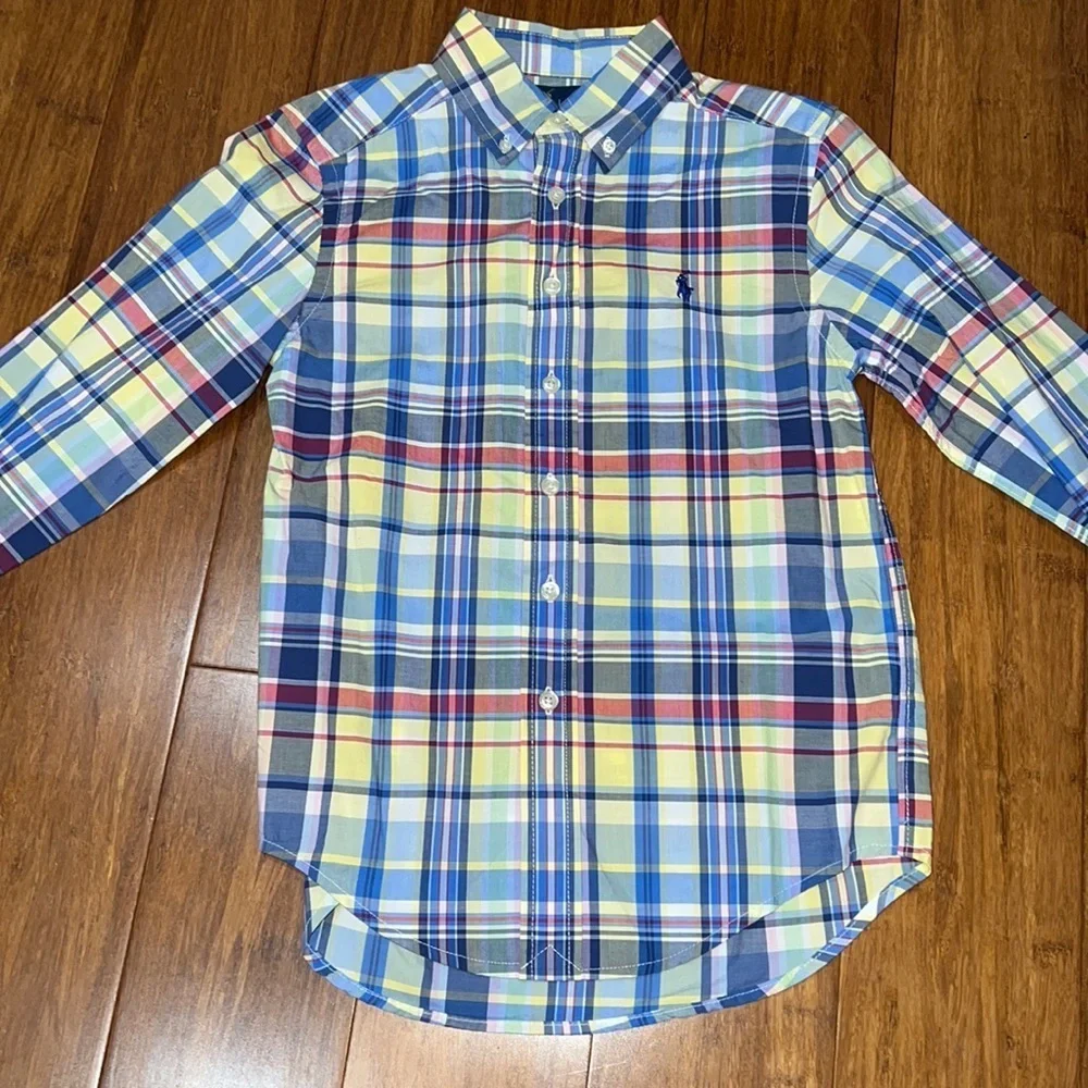 Ralph Lauren boys long sleeved plaid button down plaid Oxford shirt S & M NWT
